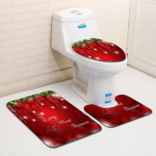 

3PCS Christmas Angle Print Flannel Bath Toilet Mats Set, Red