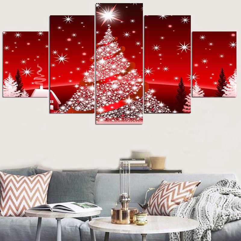 

Christmas Trees Star Pattern Wall Stickers For Living Room, Red