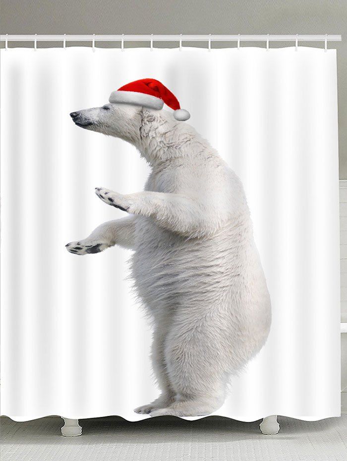

Standing Christmas Polar Bear Print Bath Curtain, White