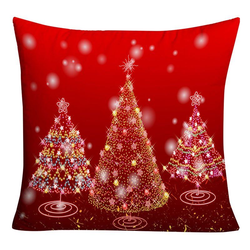 

Sparkling Christmas Tree Printed Decorative Throw Pillowcase, Red
