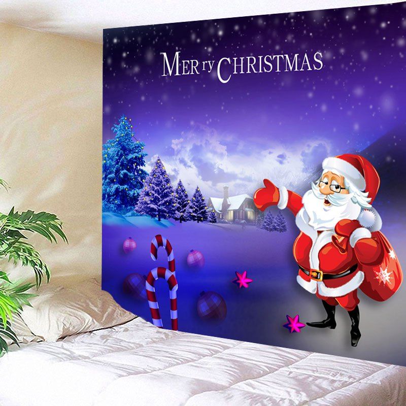 

Santa Claus Printed Wall Hanging Christmas Tapestry, Purple