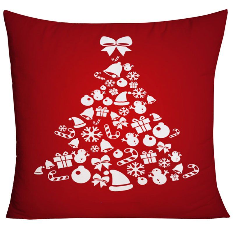 

Christmas Elements Tree Printed Square Decorative Pillowcase, Red