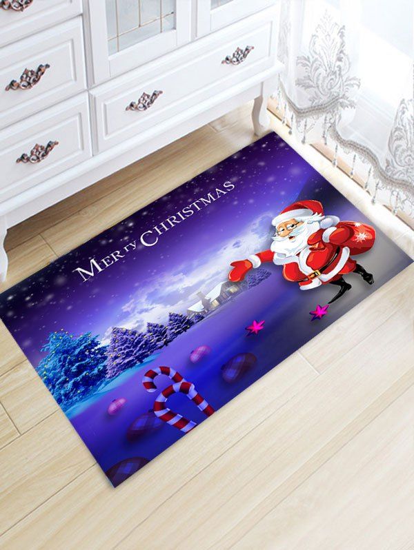

Santa Claus Pattern Christmas Nonslip Flannel Bath Rug, Purple
