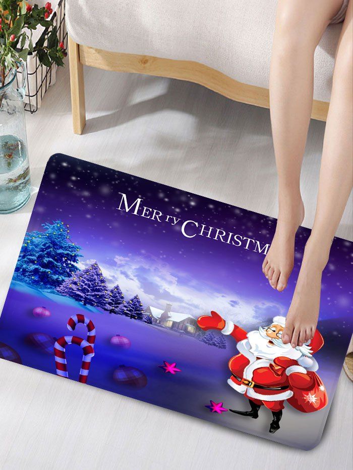 

Santa Claus Pattern Christmas Nonslip Flannel Bath Rug, Purple