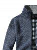 Tartan Fleece Lining Knit Blends Zip Up Jacket -  