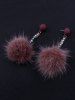 Artificial Fur Ball Beaded Drop Earrings -  