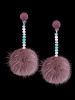 Artificial Fur Ball Beaded Drop Earrings -  
