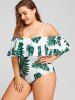 Tropical Leaf Flounce Plus Size One Piece Swimwear -  