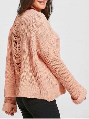 Light Pink One Size Crew Neck Drop Shoulder Ripped Chunky ...