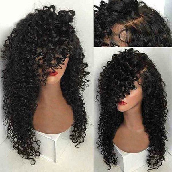 

Long Side Parting Kinky Curly Synthetic Wig, Natural black