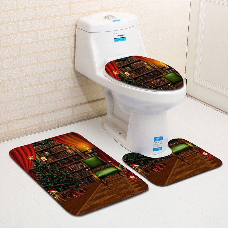 

Flannel Christmas Theme Graphic 3PCS Bath Toilet Rugs Set, Colormix