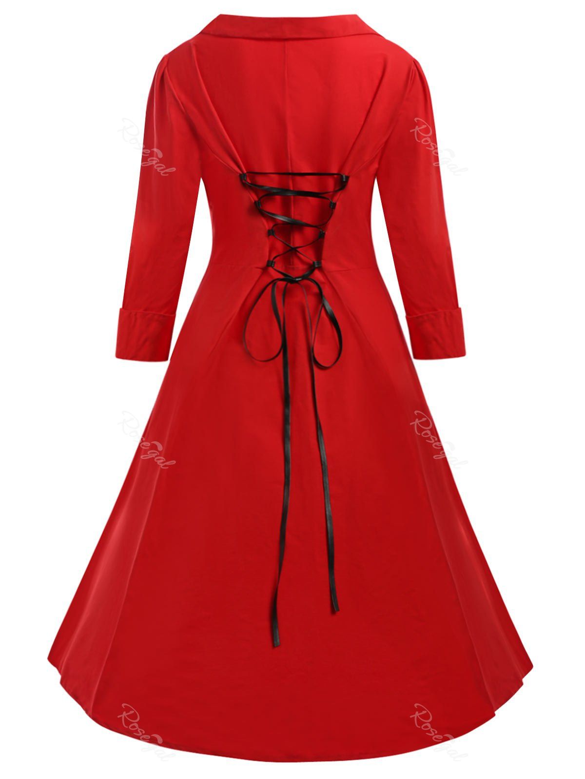 

Embellished Plus Size Lace Up Corset Waist Vintage Dress, Red