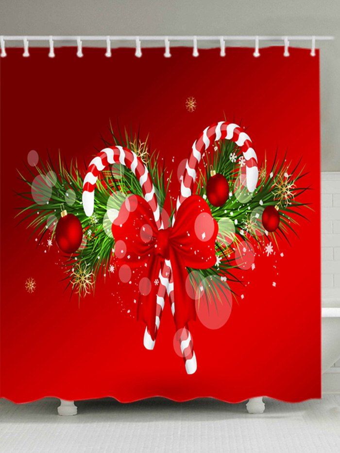 

Christmas Candy Cane Print Waterproof Bathroom Shower Curtain, Red