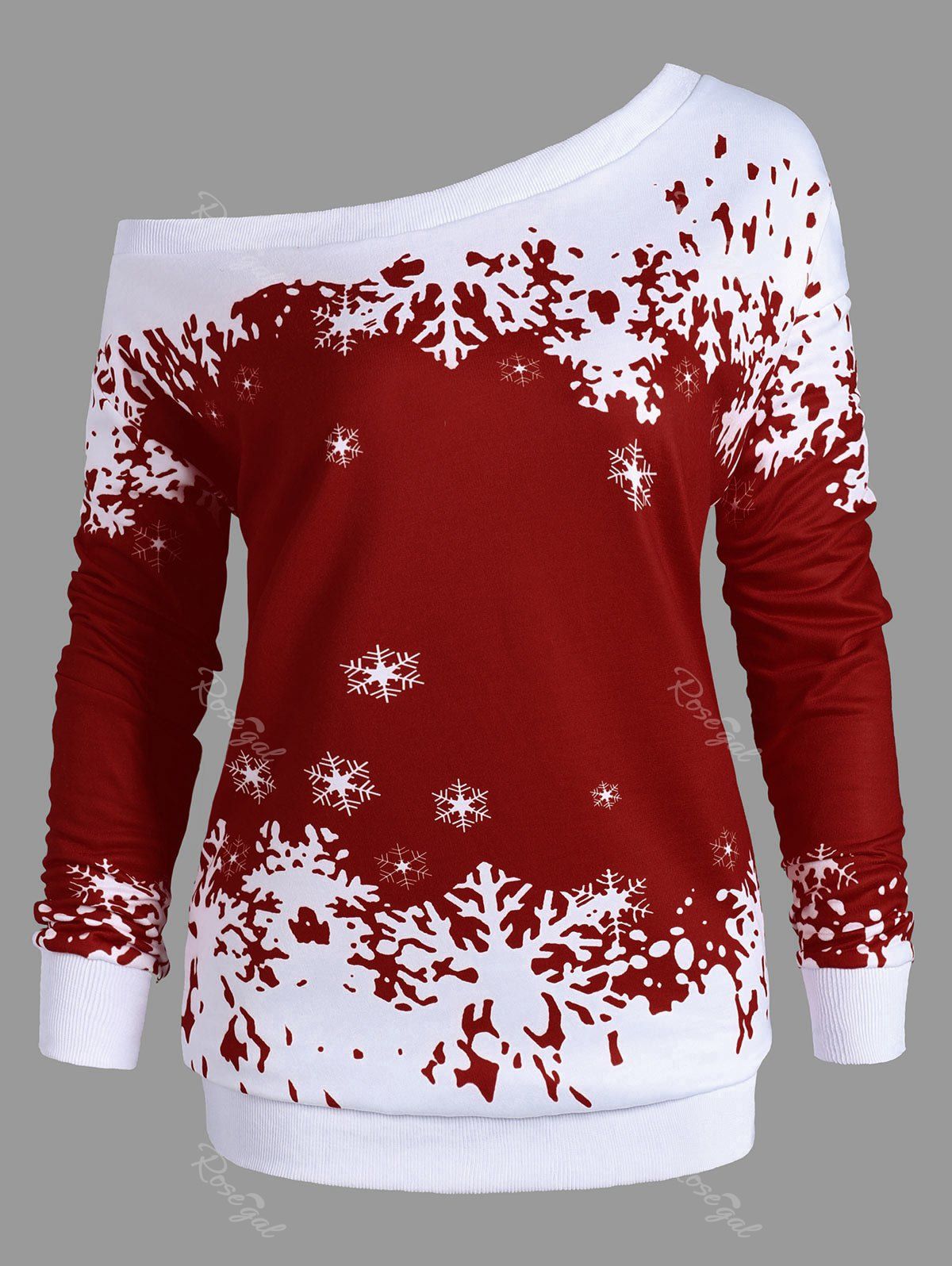 2019 plus size one shoulder snowflake christmas sweatshirt