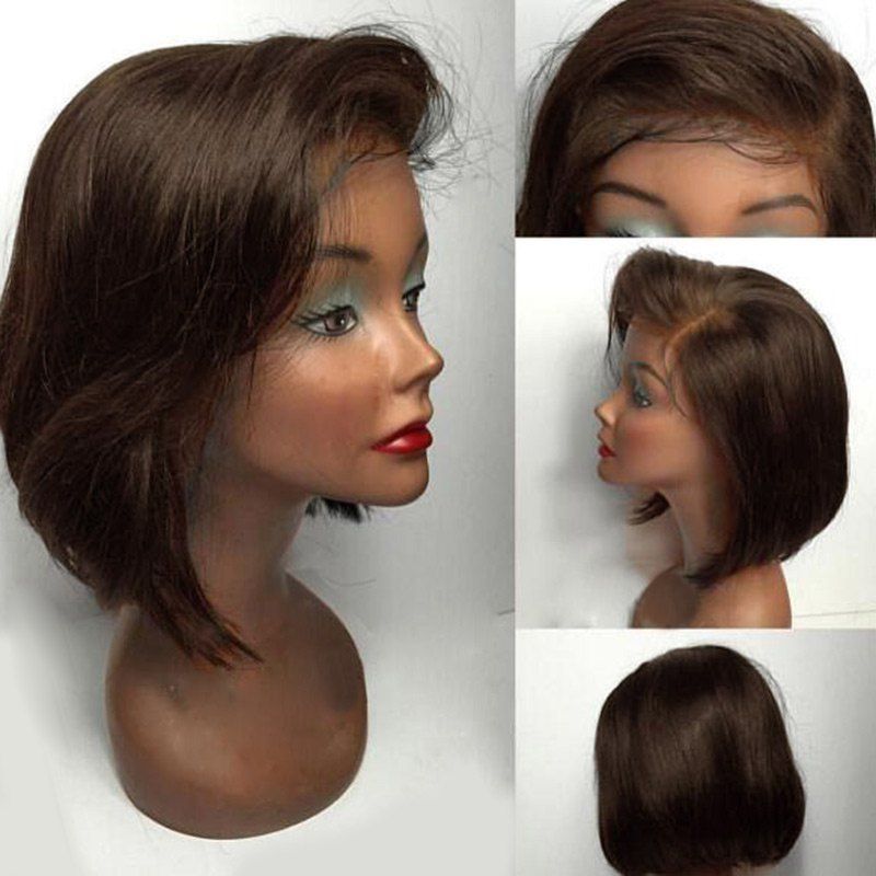 

Short Straight Bob Side Part Lace Front Human Hair Wig, Brown