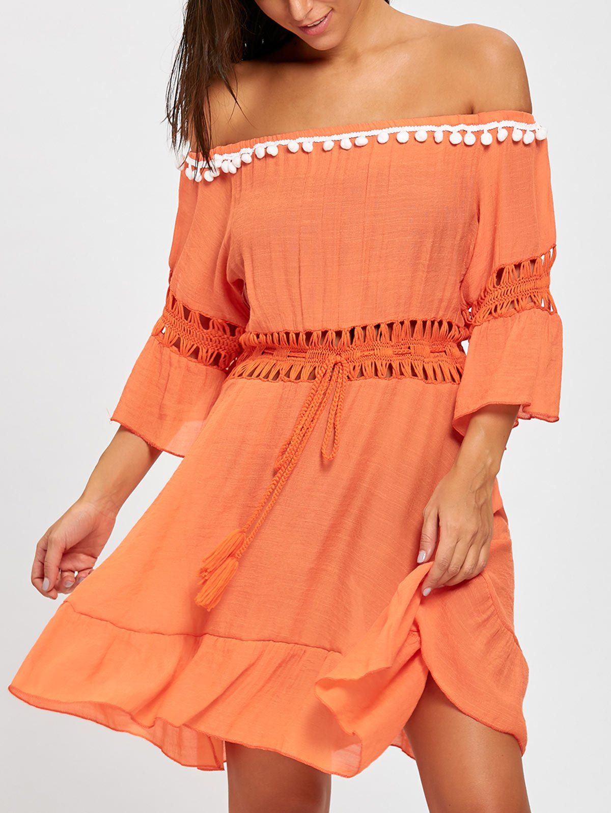 

Flounce Off Shoulder Cover-up Dress, Orange red