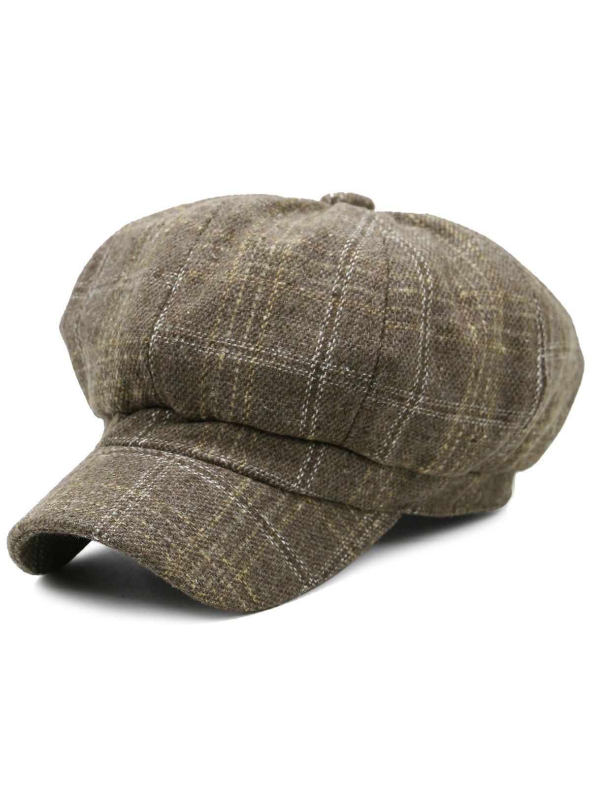 

Outdoor Tartan Pattern Embellished Newsboy Hat, Khaki