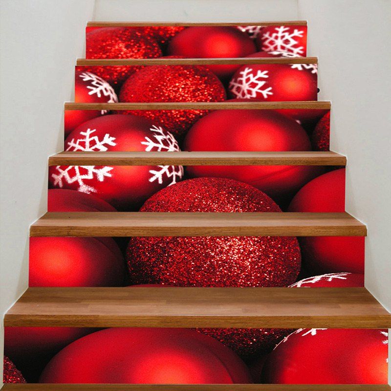

Christmas Snowflake Print Balloon Pattern Stair Stickers, Red
