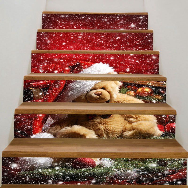 

Furry Bear with Christmas Hat Stair Stickers, Colorful