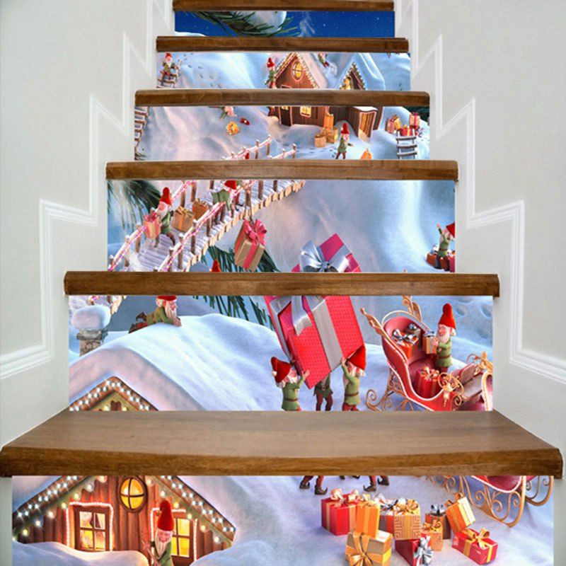 

Snowfield Christmas Cottages Printed DIY Decorative Stair Stickers, White