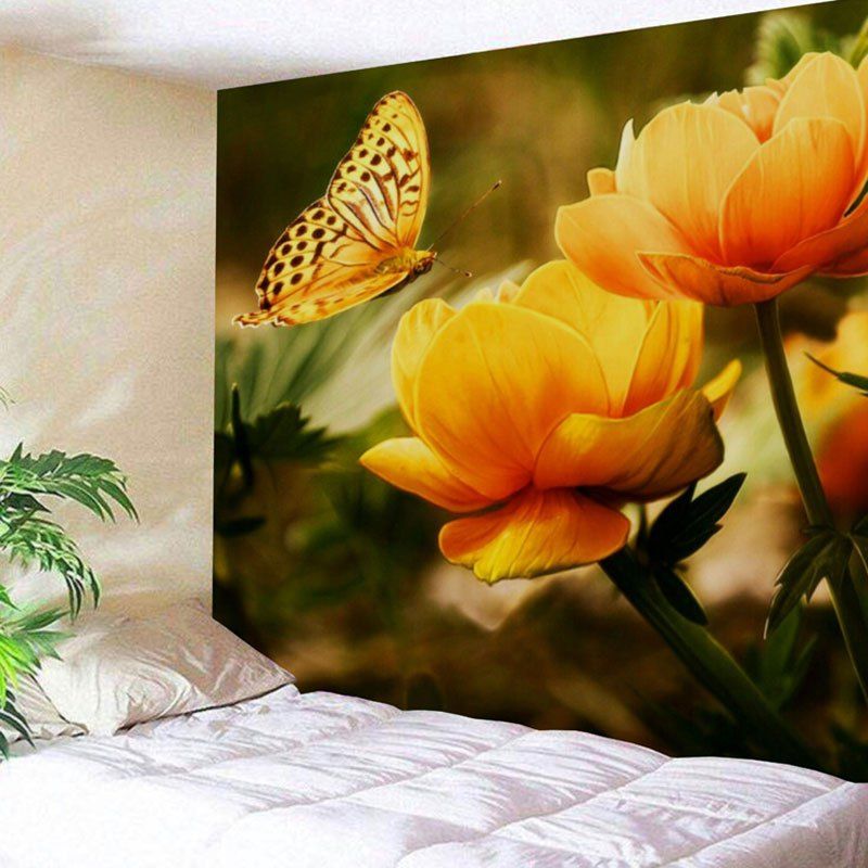 

Wall Art Butterfly and Flower Print Polyester Tapestry, Colormix