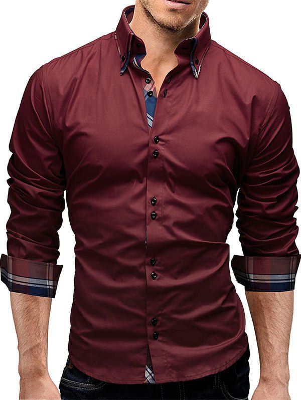 

Double Layer Button Down Collar Shirt, Wine red