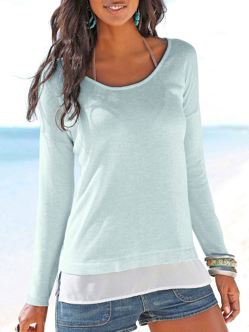 

Scoop Neck Long Sleeve Sweater, Light green