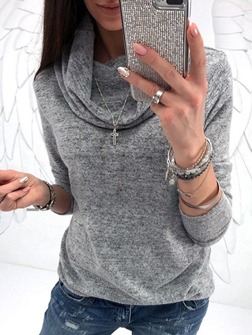 

Cowl Neck Long Sleeve T-shirt, Gray