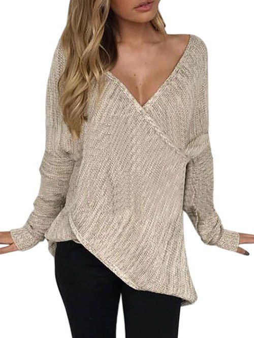 

Plunging Neck Surplice Jumper Sweater, Off-white