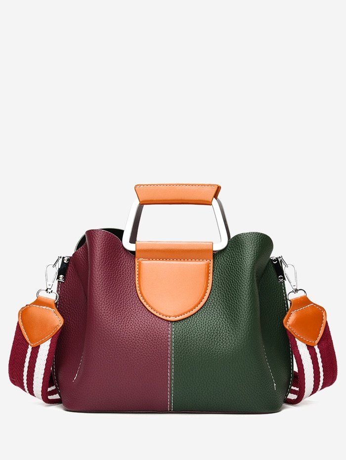 

Stitching Faux Leather Contrasting Color Handbag, Red and green