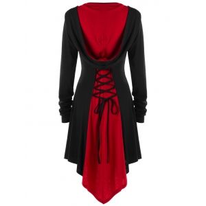 Red/black 2xl Hook Button Lace Up Hooded Coat | RoseGal.com