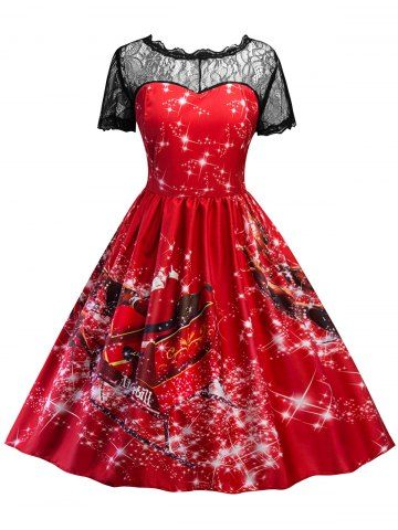 2019 christmas plus size santa claus print pin up dress