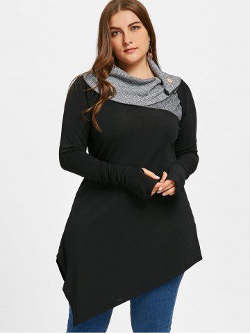 Plus Size Thumb Hole Asymmetrical Longline Top
