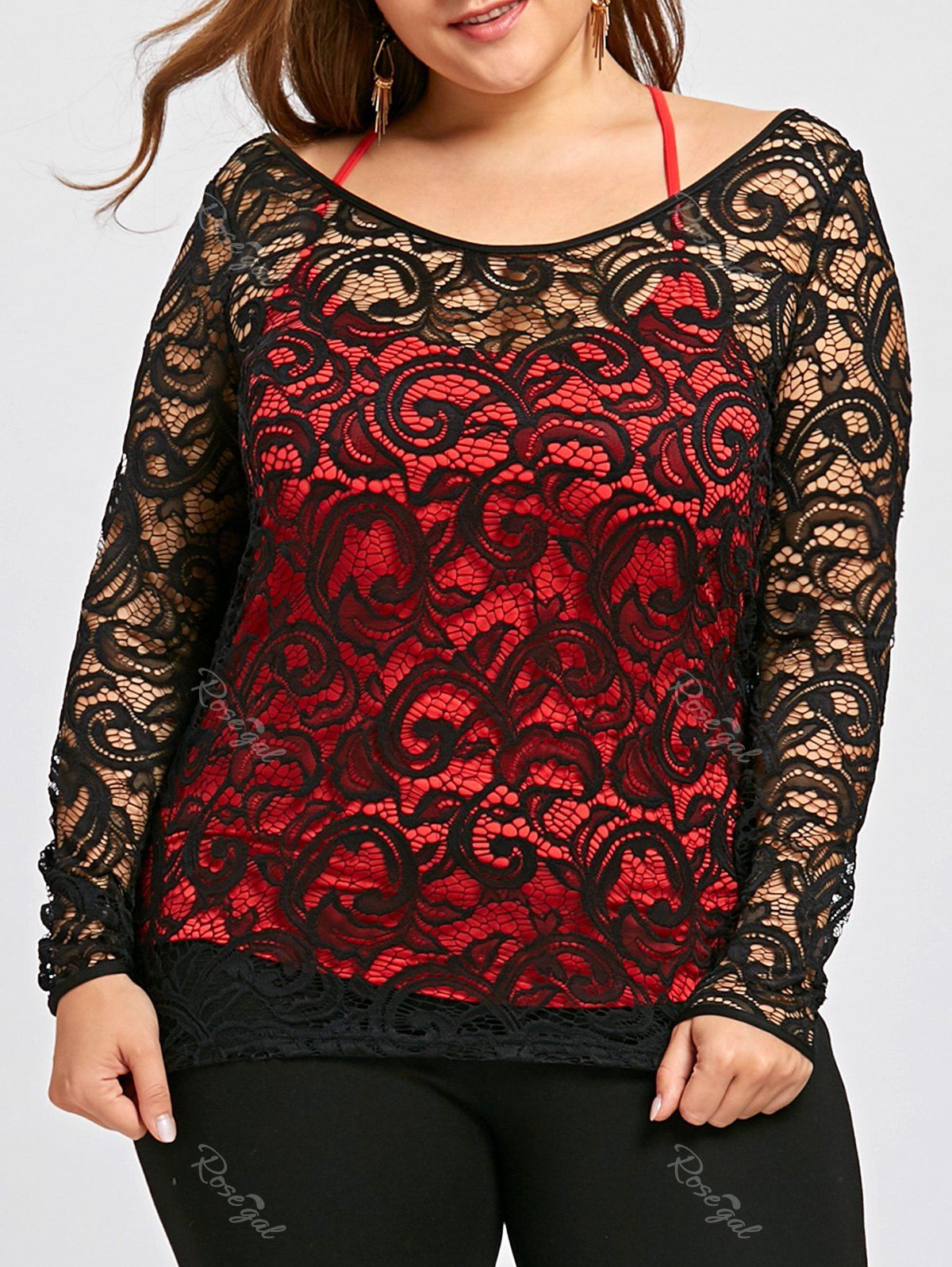 [60% OFF] Plus Size Sheer Lace Blouse And Tank Top | Rosegal