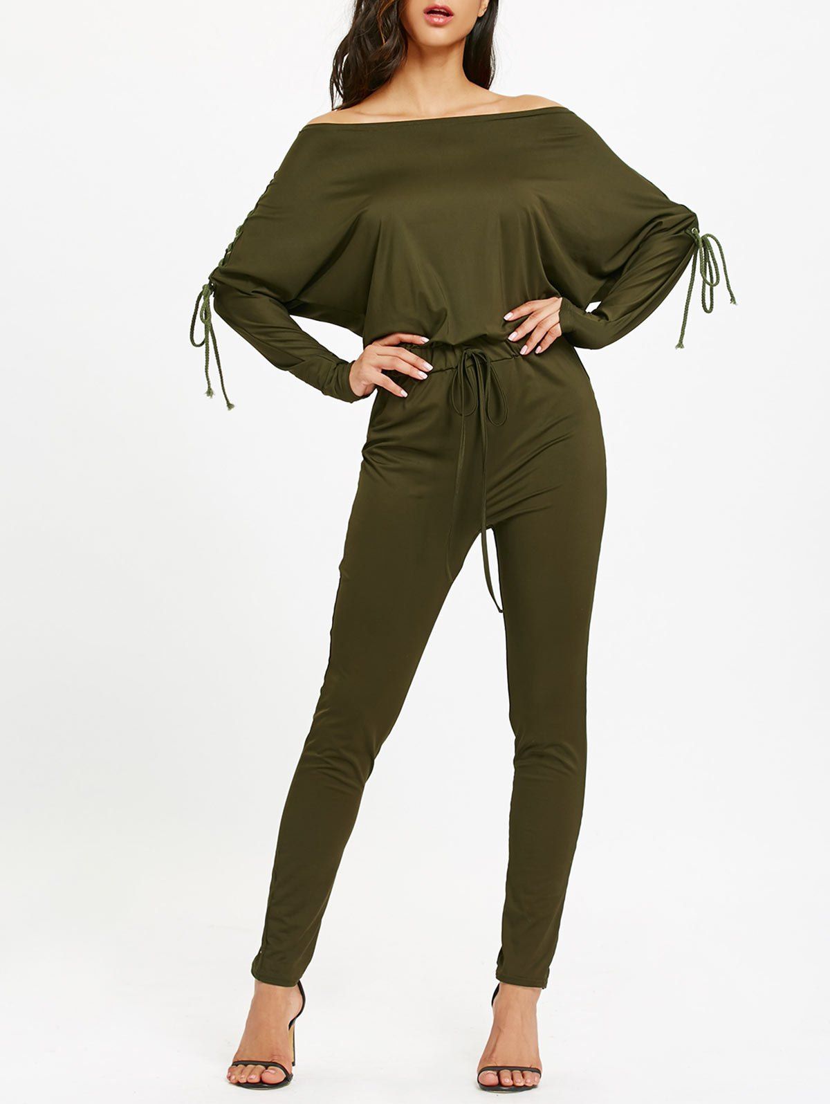 

Lace Up Off The Shoulder High Waist Jumpsuit, Army green