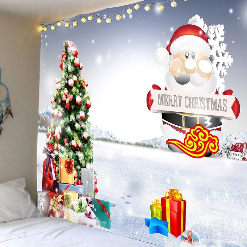 

Wall Art Santa Cluse Christmas Tree Gifts Pattern Tapestry, White and red