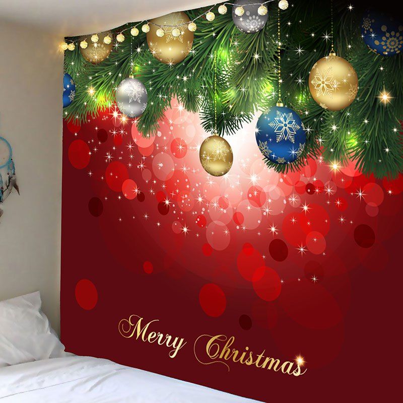 

Wall Art Christmas Hanging Balls Patterned Tapestry, Red and green