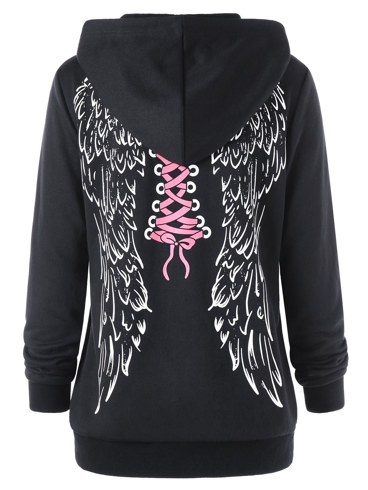 

Wings Pattern Kangaroo Pocket Hoodie, Black