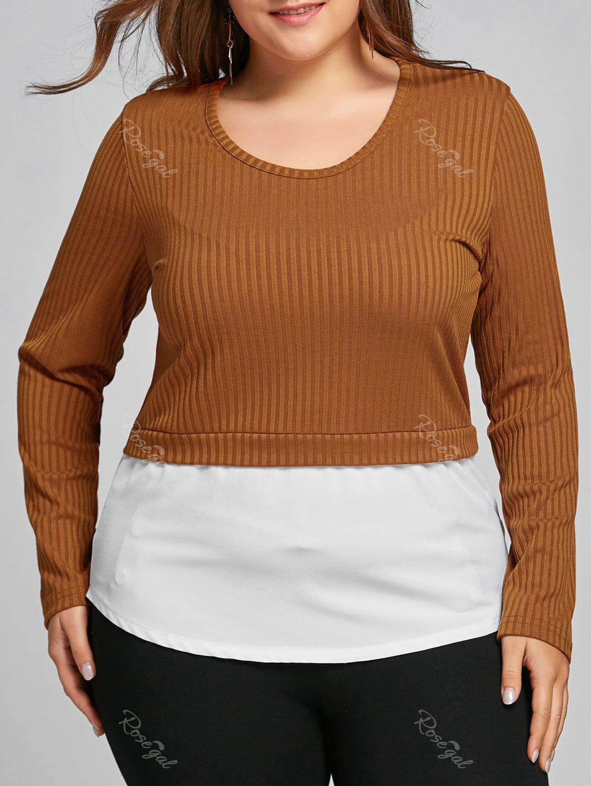 

Plus Size Two Tone High Low Blouse, Coffee