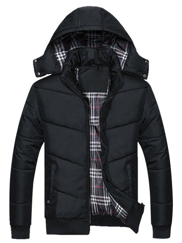 

Detachable Hooded Zip Up Padded Jacket, Black