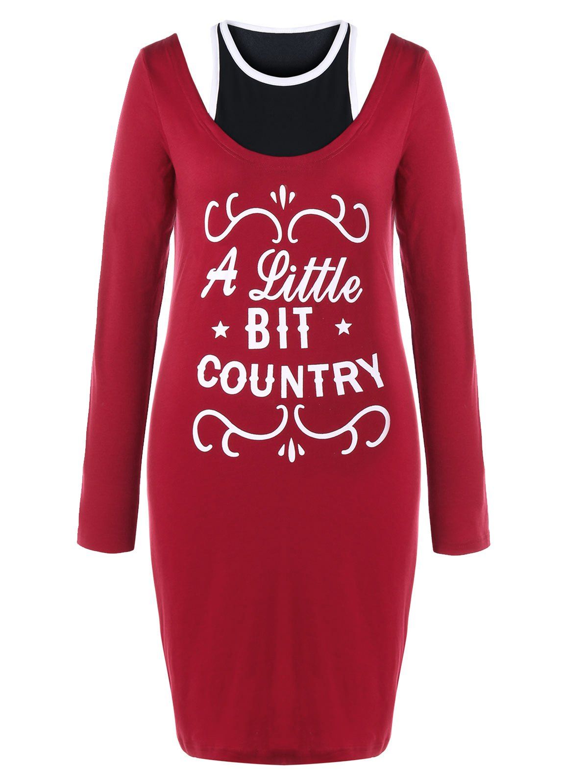 

Letter Print Plus Size T-shirt Panel Dress, Red