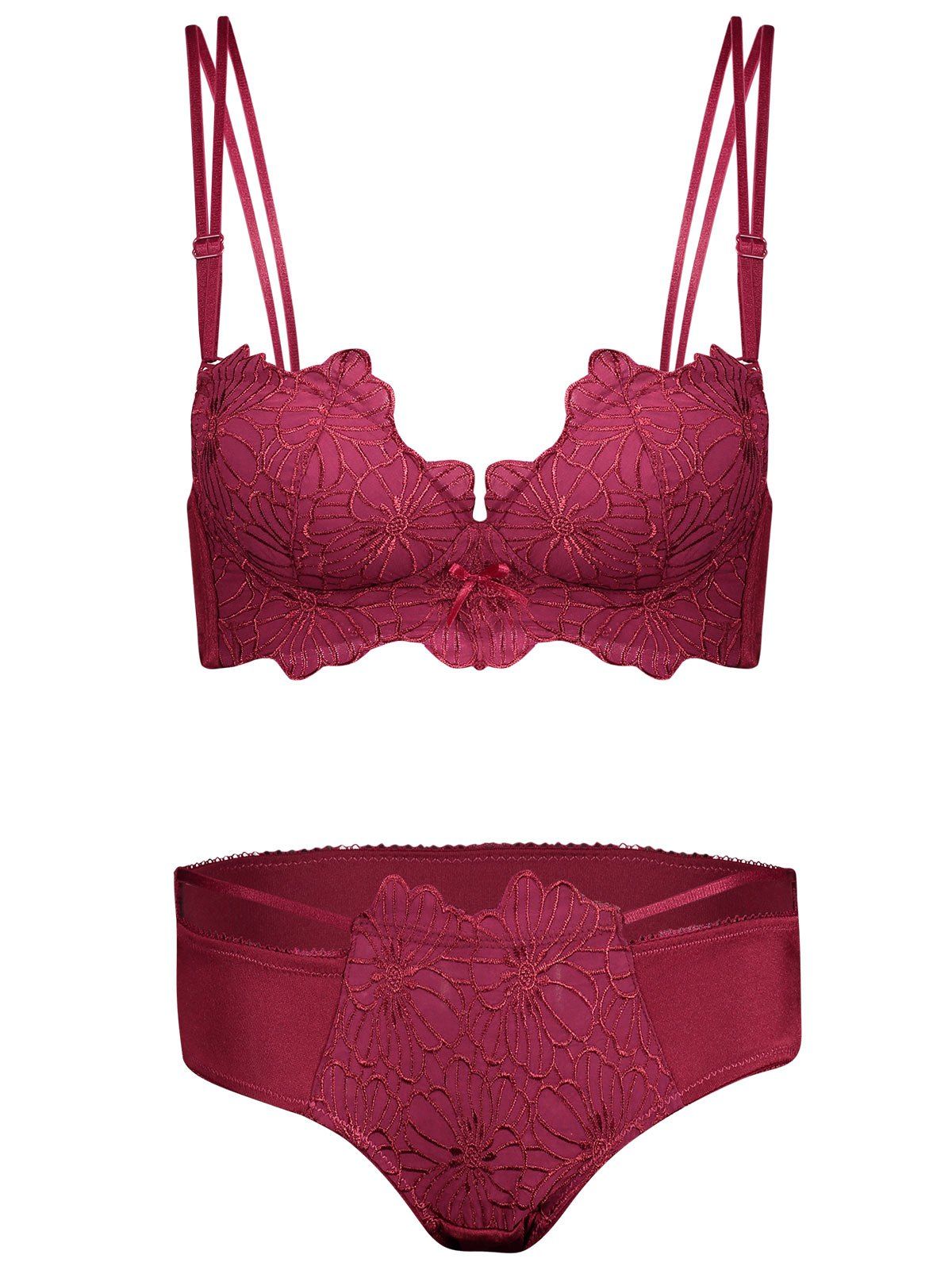 Embroidered Double Strap Push Up Bra Set [24 OFF] Rosegal