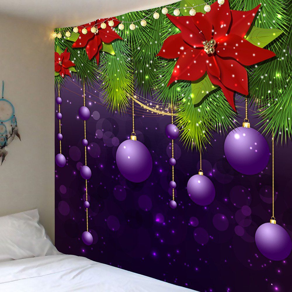 

Christmas Hanging Balls Patterned Wall Decor Tapestry, Purple and green
