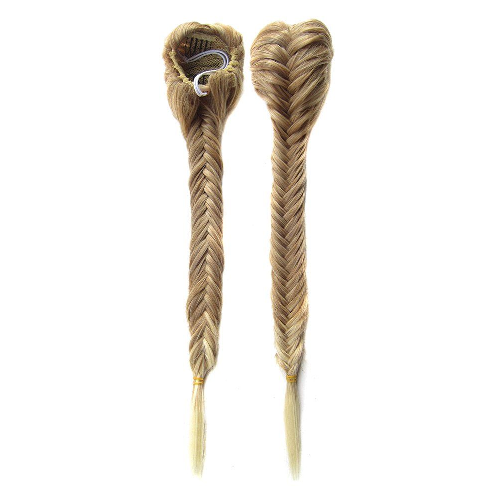 

Long Straight Clip-in Fishtail Braids Ponytail Plaited Rope Synthetic Hair Extension, Golden brown with blonde