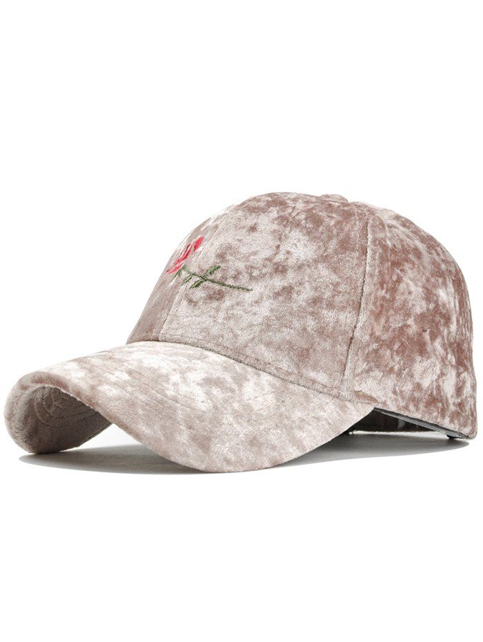 

Vintage Rose Embroidery Embellished Suede Baseball Cap, Khaki
