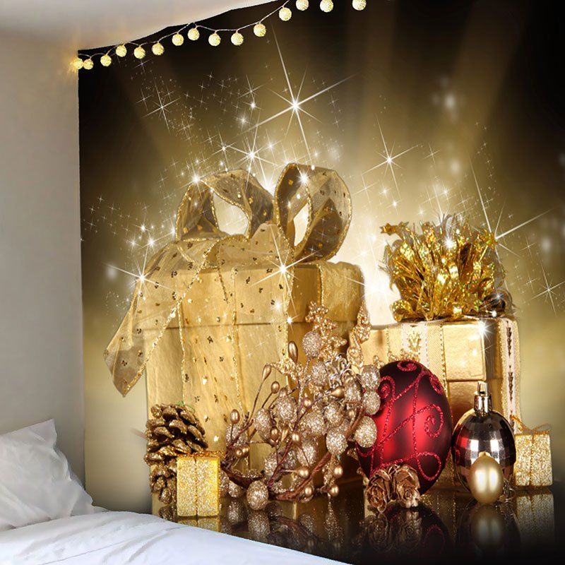

Hanging Christmas Gifts Balls Patterned Wall Tapestry, Golden