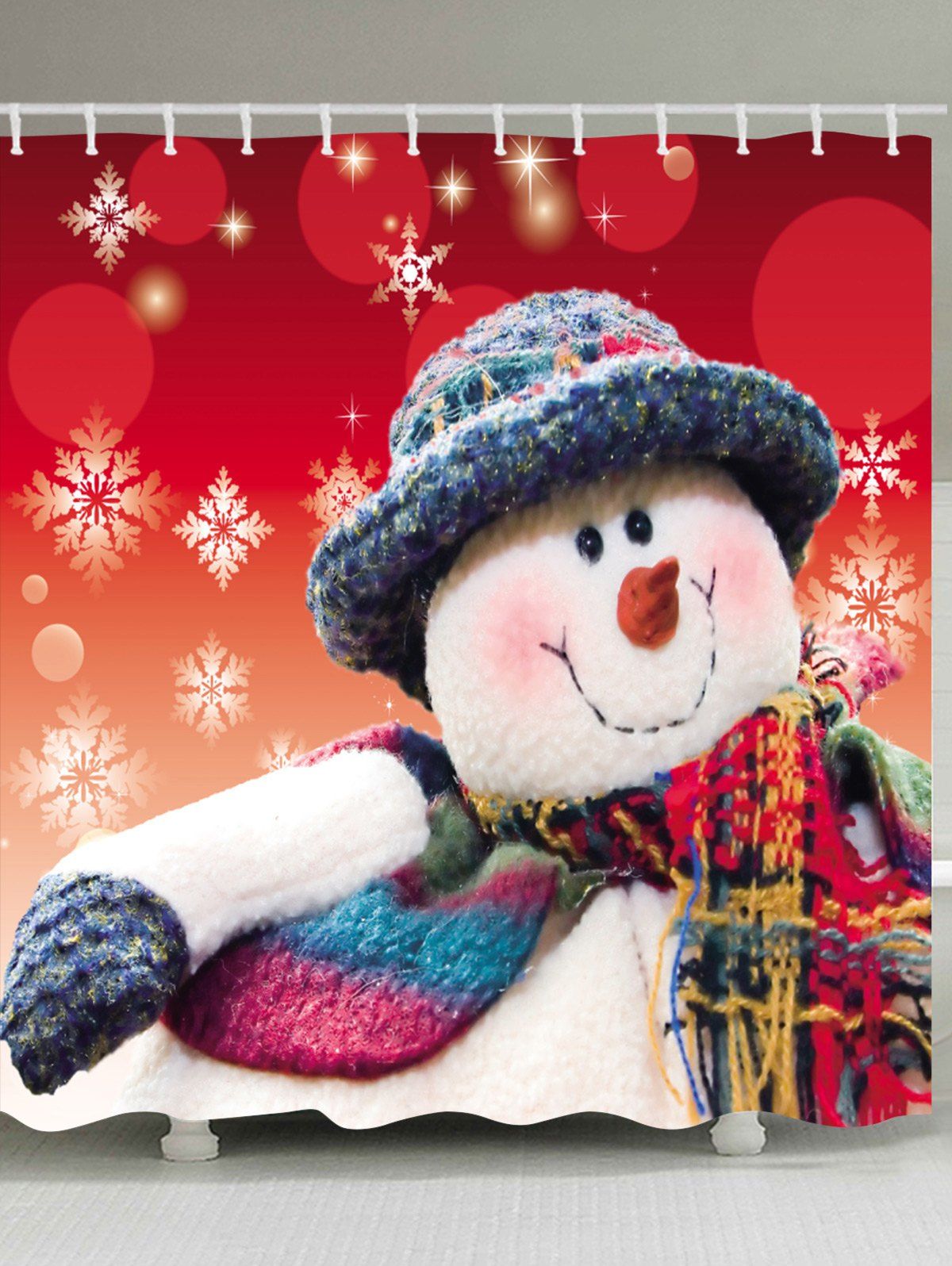 

Christmas Snowman Snowflakes Patterned Shower Curtain, Red and white