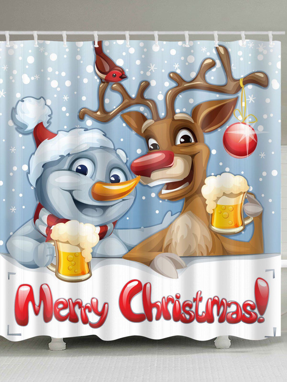 

Cartoon Christmas Deer and Snowman Print Waterproof Shower Curtain, Colormix