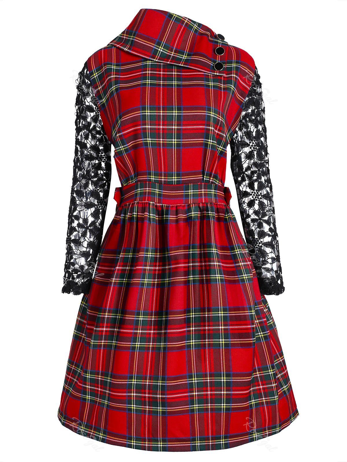 

Plaid Plus Size Hallow Out Sleeve Dress, Checked