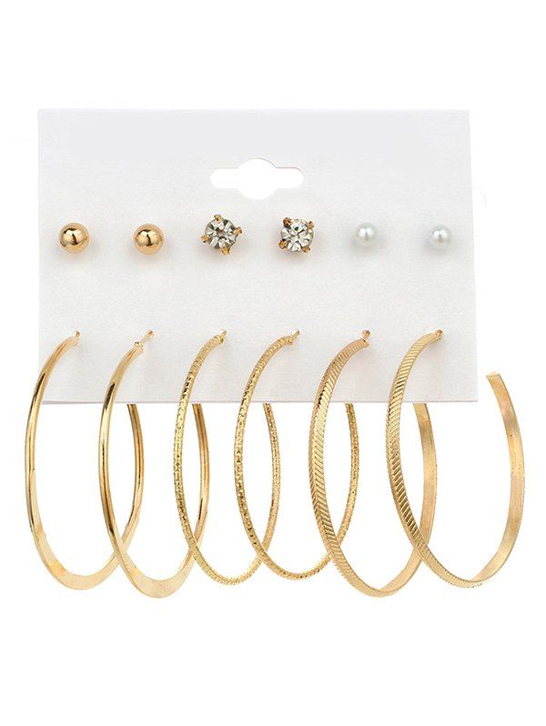 

Rhinestone Artificial Pearl Hoop Earring Set, Golden